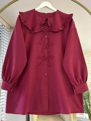 Bordo Marul Yaka Fiyonklu Tunik Bordo Marul Yaka Fiyonklu Tunik