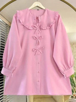 Pudra Marul Yaka Fiyonklu Tunik Pudra Marul Yaka Fiyonklu Tunik