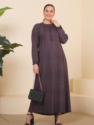 Lila Kadin Buyuk Beden Çıtır Desen Uzun Anne Günlük Elbise Lila Kadin Buyuk Beden Çıtır Desen Uzun Anne Günlük Elbise