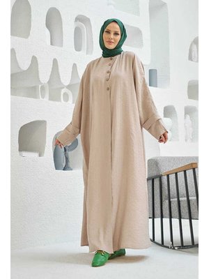 Bej Modal Süs Düğmeli Abaya