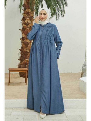 Koyu Mavi Tensel Kroşetalı Fermuarlı Ferace Koyu Mavi Tensel Kroşetalı Fermuarlı Ferace