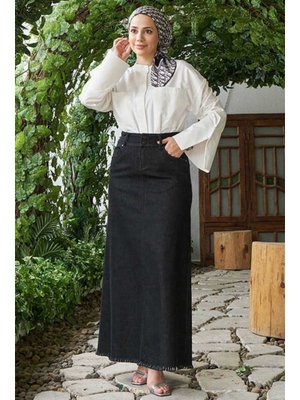 Siyah Denim Püsküllü Etek