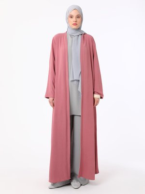 Garni Detaylı Koyu Gul Ferace