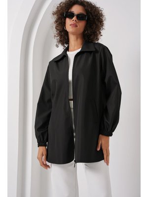 D. Siyah Çift Renkli Mevsimlik Trençkot D. Siyah Çift Renkli Mevsimlik Trençkot