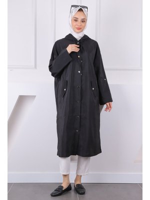 Siyah Kapüşonlu Çıçıtlı Kap Siyah Kapüşonlu Çıçıtlı Kap