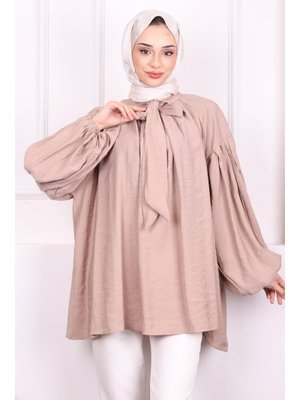 Vizon Yaka Bağlamalı Balon Kol Tunik