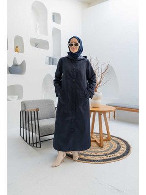 Lacivert Astarlı Kapüşonlu Kap