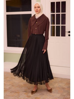 Siyah Fermuar Detaylı Şifon Etek Siyah Fermuar Detaylı Şifon Etek