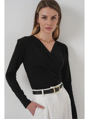 Siyah Anvelop Yaka Sandy Bluz Siyah Anvelop Yaka Sandy Bluz