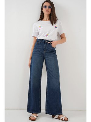 B.lacivert Bol Paça Yüksek Bel Palazzo Kot Pantolon B.lacivert Bol Paça Yüksek Bel Palazzo Kot Pantolon