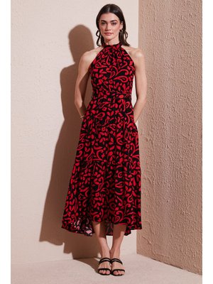 Kırmızı Lela Elbise Siyah