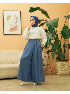 Koyu Mavi Denim Tensel Pantolon Etek Koyu Mavi Denim Tensel Pantolon Etek
