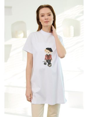 Beyaz Kız Ayıcık Baskılı Basic Kısa Kollu İçlik Beyaz Kız Ayıcık Baskılı Basic Kısa Kollu İçlik
