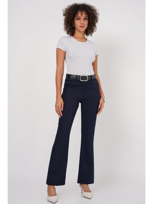Lacivert Kemerli İspanyol Paça Pantolon Lacivert Kemerli İspanyol Paça Pantolon