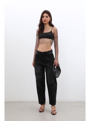 Siyah Yüksek Bel Skater Fit Jean Pantolon