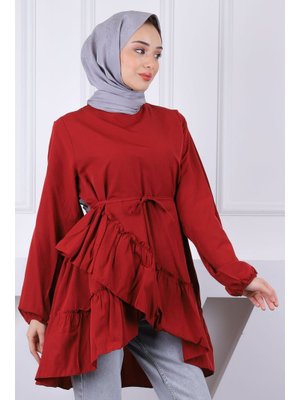 Bordo Eteği Katlı Fırfırlı Tunik Bordo Eteği Katlı Fırfırlı Tunik