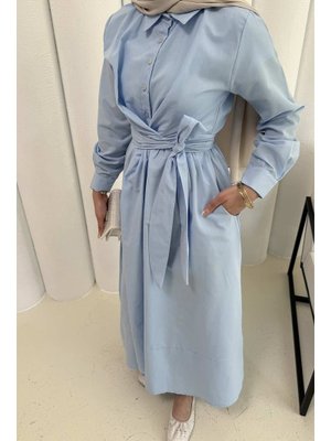 Bebe Mavi Bağlamalı Poplin Elbise