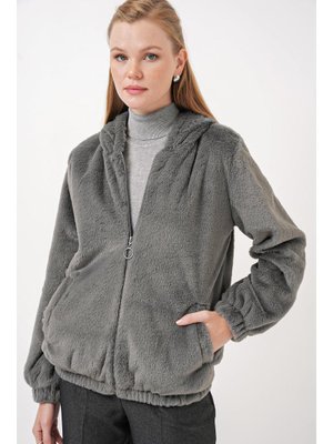 Antrasit Kapüşonlu Kürklü İçi Astarlı Mont Antrasit Kapüşonlu Kürklü İçi Astarlı Mont