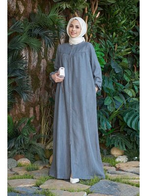Gri Denim Fermuarlı Ferace