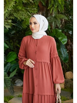 Taba Krep Düğmeli Büzgülü Ferace