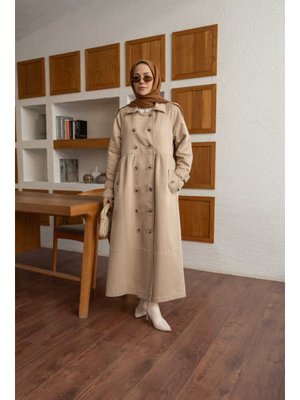 Bej Reglan Kollu Süs Pileli Lens Ceket