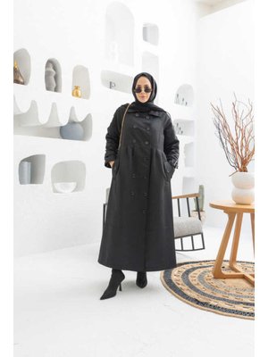 Siyah Reglan Kollu Süs Pileli Lens Ceket