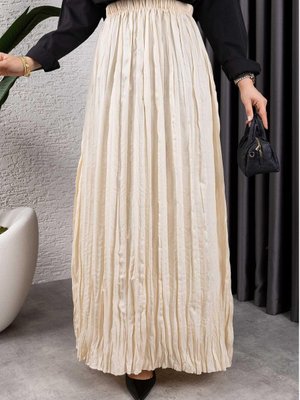 Bej Kırışık Kumaş Uzun Etek Bej Kırışık Kumaş Uzun Etek