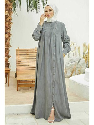 Gri Denim Yandan Düğmeli Ferace