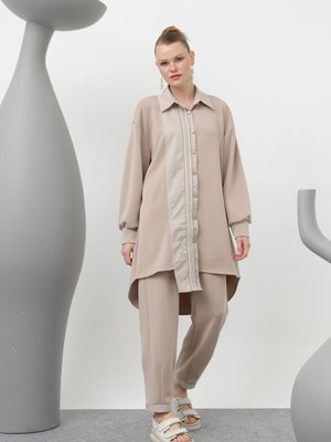 Bej Modal Kumaş Paraşüt Garnili İkili Takım