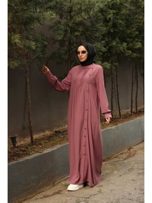 Gül Kurusu Krep Yandan Düğmeli Ferace