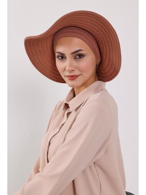 Koyu Kahverengi Çıkarılabilir Arkası Fiyonklu Şapkalı Penye Bone Türban,s Koyu Kahverengi Çıkarılabilir Arkası Fiyonklu Şapkalı Penye Bone Türban,s
