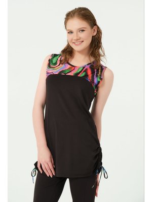 Petrina Eteği Toplamalı Sıfır Kol Yarı Kapalı Mayo