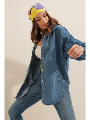 Mavi Denim Balon Kollu Kot Ceket Mavi Denim Balon Kollu Kot Ceket