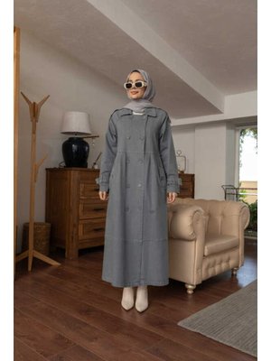 Gri Reglan Kollu Süs Pileli Denim Ceket Gri Reglan Kollu Süs Pileli Denim Ceket