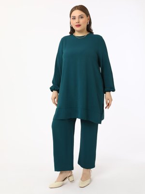 Büyük Beden Tunik & Pantolon İkili Aerobin Takım Zümrüt Yeşili