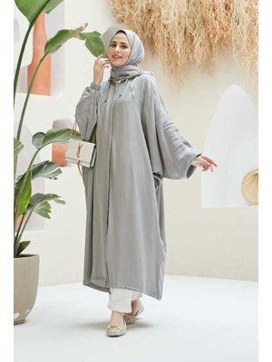 Gri Denim Kapüşonlu Yarasa Tunik Gri Denim Kapüşonlu Yarasa Tunik