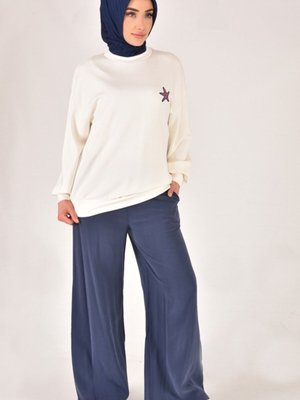 Ekru Modal Kumaş Sırtı Nakış Detaylı Sweatshirt Ekru Modal Kumaş Sırtı Nakış Detaylı Sweatshirt