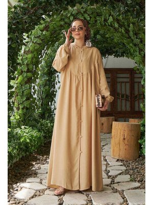 Bej Parça Boyalı Brit Düğmeli Denim Ferace