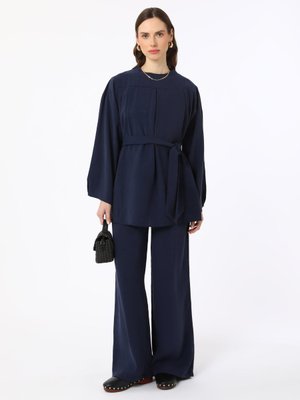 Lacivert Exclusive Modal Kumaş Bağlama Detaylı İkili Takım