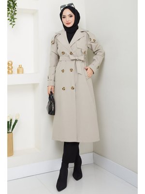 Omuzları Apolet Detaylı Astarlı Taş Trençkot