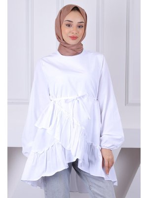 Ekru Eteği Katlı Fırfırlı Tunik Ekru Eteği Katlı Fırfırlı Tunik