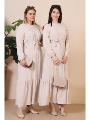 Yazlik Buyuk Beden Pileli Kadin Tesettur Elbise Ayrobin Kumas Taş