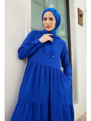 Saks Mavisi Berlin Kapüşonlu Reglan Kollu Elbise