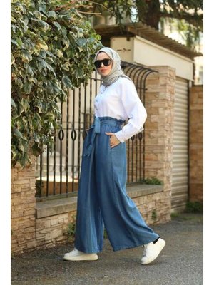 Mavi Denim Lastikli Pantolon Etek Mavi Denim Lastikli Pantolon Etek