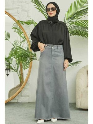 Gri Denim Püsküllü Etek Gri Denim Püsküllü Etek