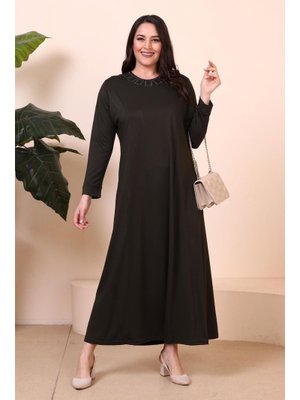 Haki Tesettur Giyim Boydan Kadin Anne Buyuk Beden Elbise