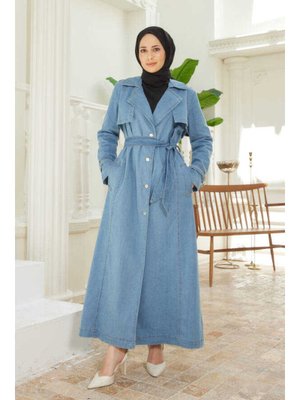 Mavi Battal Allerli Denim Trençkot