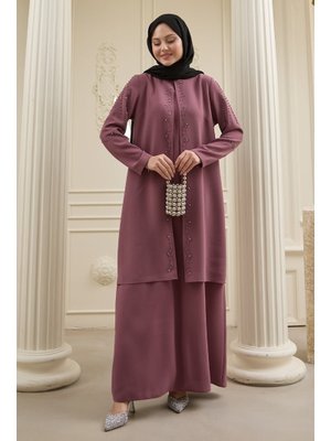 İncili Parça Detay Gül Kurusu Abaya İncili Parça Detay Gül Kurusu Abaya