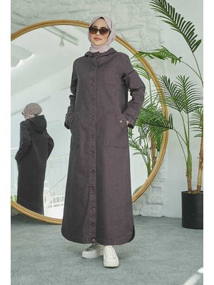 Bordo Denim Kapüşonlu Kap Bordo Denim Kapüşonlu Kap