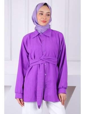 Mor Kuşak Detaylı Gömlek